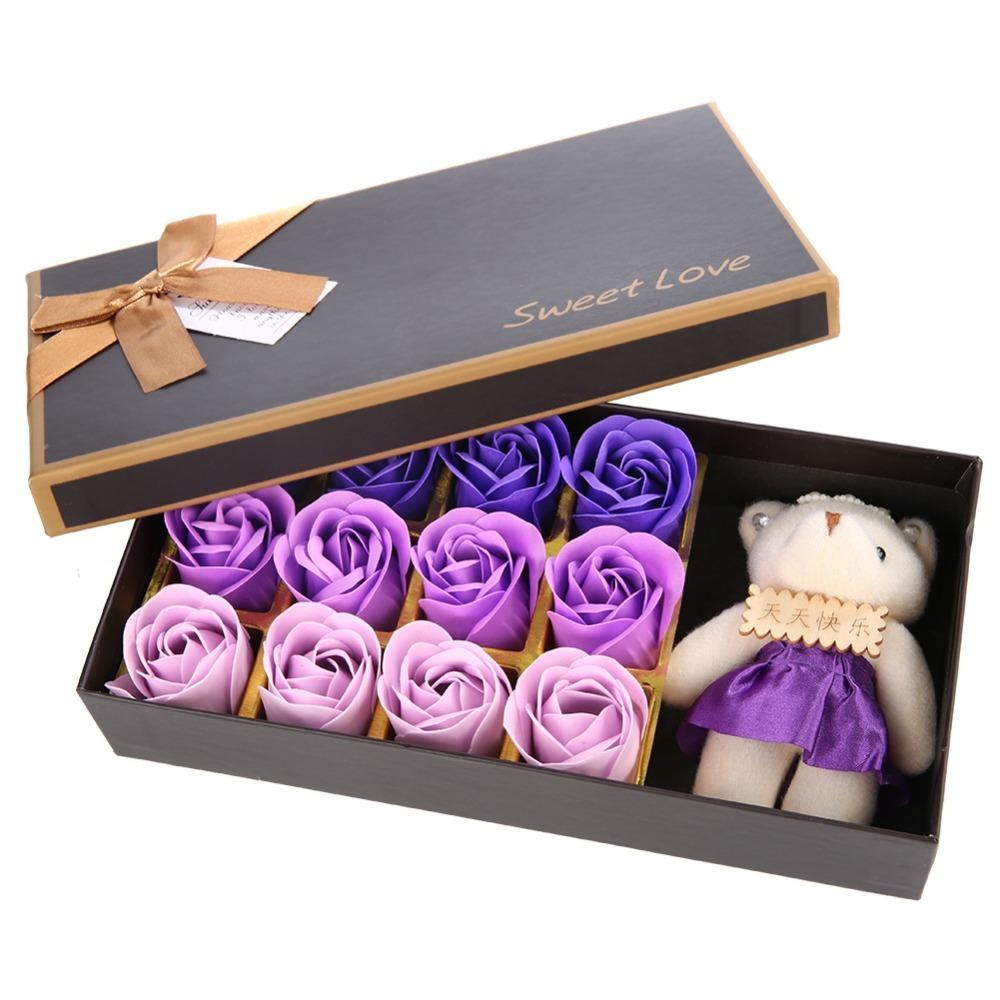 Pink Color Rose Flower Plush Bear 12 Bouquet Romantic Bear Soap Flower Bear  Romantic Occasion