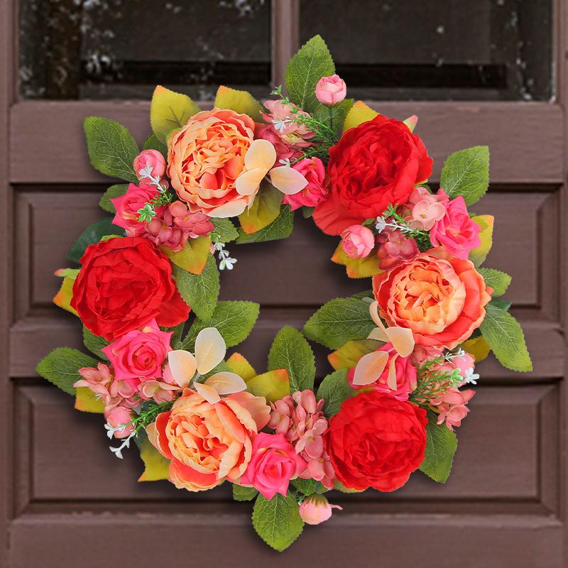 Zhongran Silk Red Pink Peony Wreath Door Pendant Vine Ring Window Wall Decoration Props