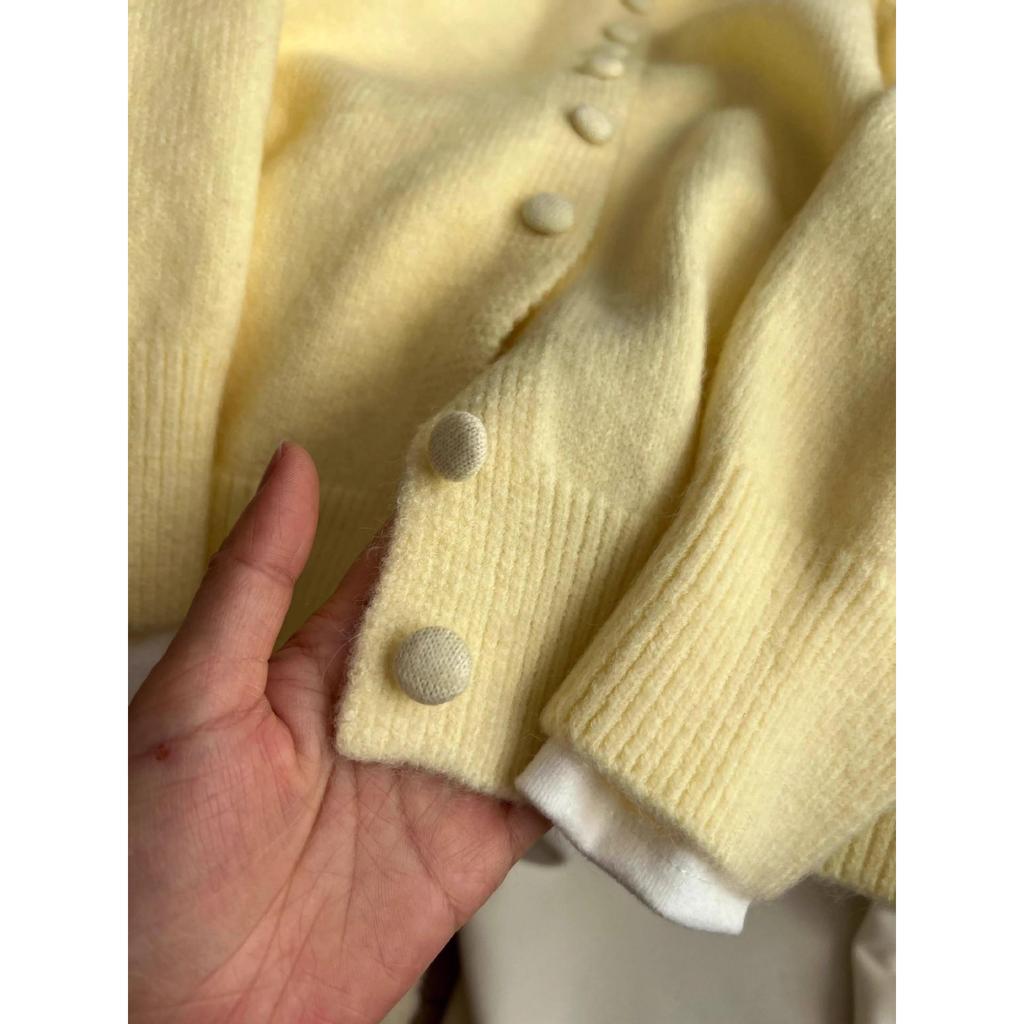 Women's Autumn/Winter Soft Yellow High-Neck Button Knit Cardigan Sweater