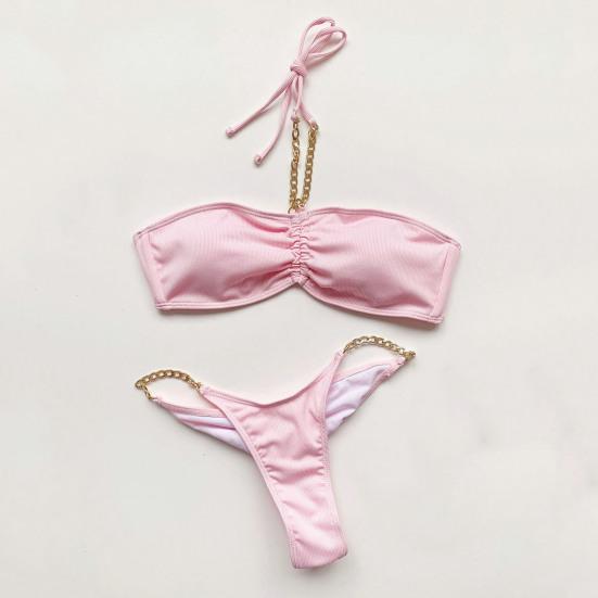 

Летний комплект бикини из 2 шт./компл., дышащий комплект без рукавов с разрезом на шнуровке, бретелька на шее, декор для плавания, летний купальник с открытой спиной