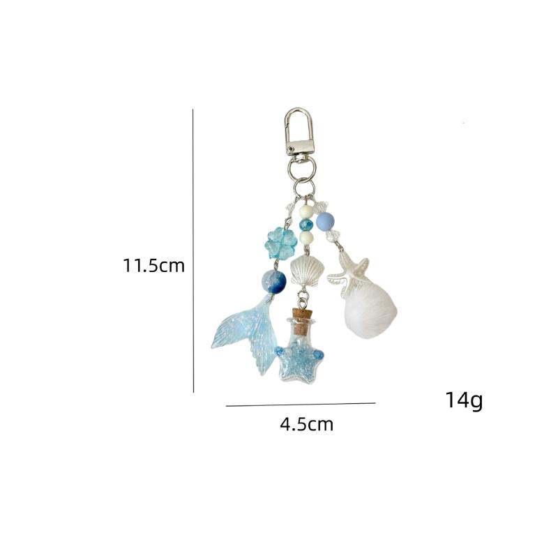 Fantasy Ocean Drift Bottle Keychain Fishtail Starfish Charm Pendant Keyring Jewelry For Girl Women Gift Bag Decoration