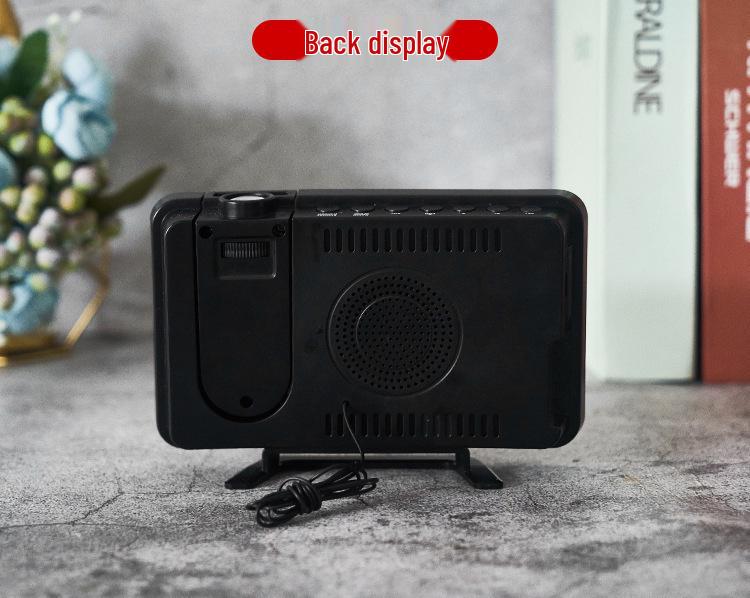 0716 Dual Alarm Clock with Large LED Display, Curved Surface, and Radio Projection