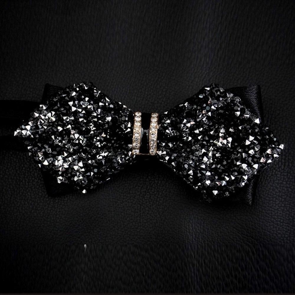 Solid Color Rhinestone Collar Flower British Style Adjustable Gentleman's Bow Tie Bowtie Collar Cravat Men's Suit Accessory