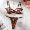Sex Underwear Mesh Flower Embroidery Adjustable Shoulder Strap Pure Perspective Thong Sexy Set