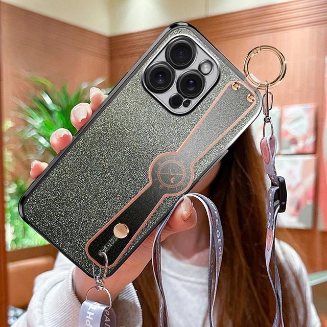 

для iPhone 15 14 XR X XS 8 7 Plus 13 Pro Max 12 11 Покриття кришки Годинник Наручний ремінь Тримач для телефону Crossbody Glitter Case iPhone XsMax чорний