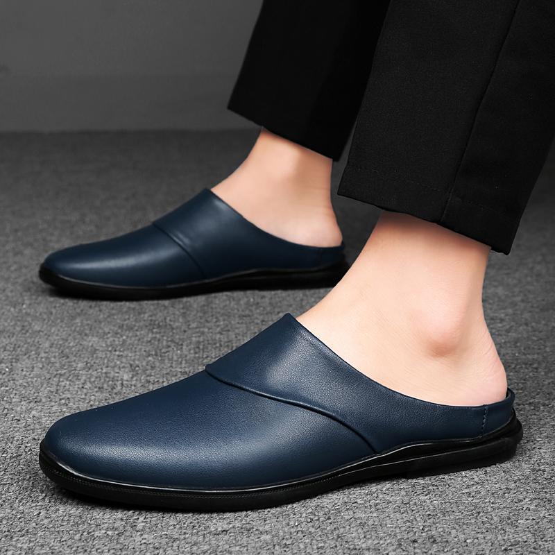 Fashion Genuine Leather Mules Shoes Men Half Shoes Man Luxury Brand Slippers Male Classic Loafers Casual Shoes Breathable Male Slippers