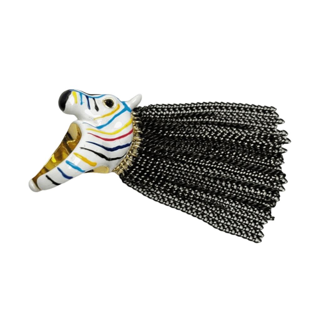 Exaggerated Design Zebra Tassel Ring High-End Feeling Creative Design Zebra Head Ring Open Ring Metal Material Finger Ring