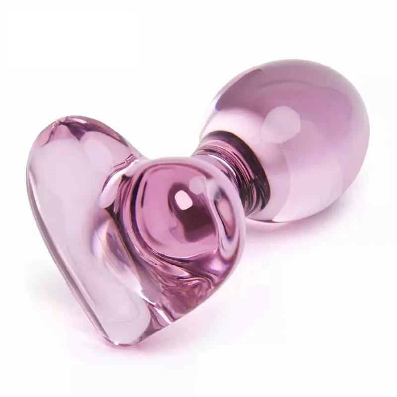 Glas Analplug Sexspielzeug für Frauen Rosa Herz Analstimulator Kristall Buttplug Frauen Männer Prostata Massage Vagina Analplug Kugeln