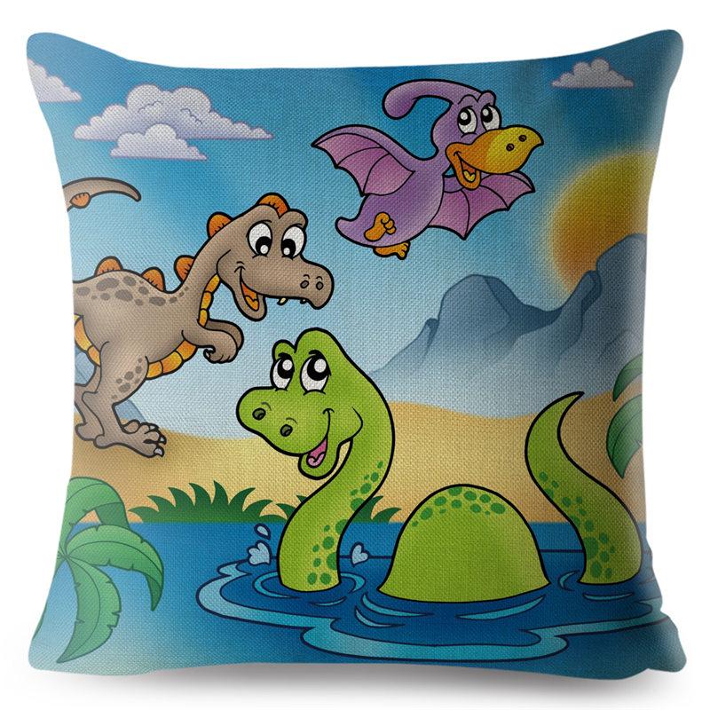 Cartoon Jurassic Dinosaur Animal Pillowcase Cushion Cover Peach Skin Pillowcase Sofa Home Decor Pillowcase