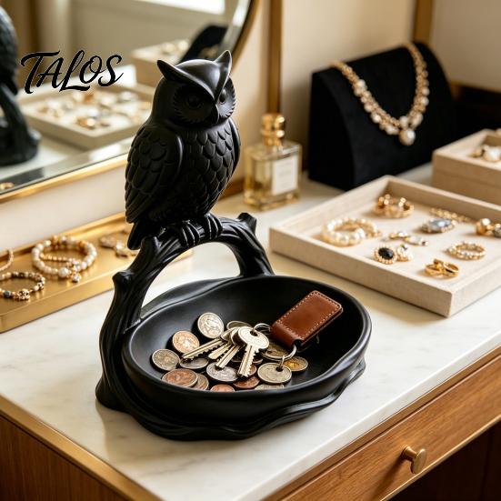 Talos 3D Printed Owl Storage Tray, Large Capacity & Branch Jewelry Tray for Earrings Keys Coins, Decorative Desktop Organizer Home Entrance