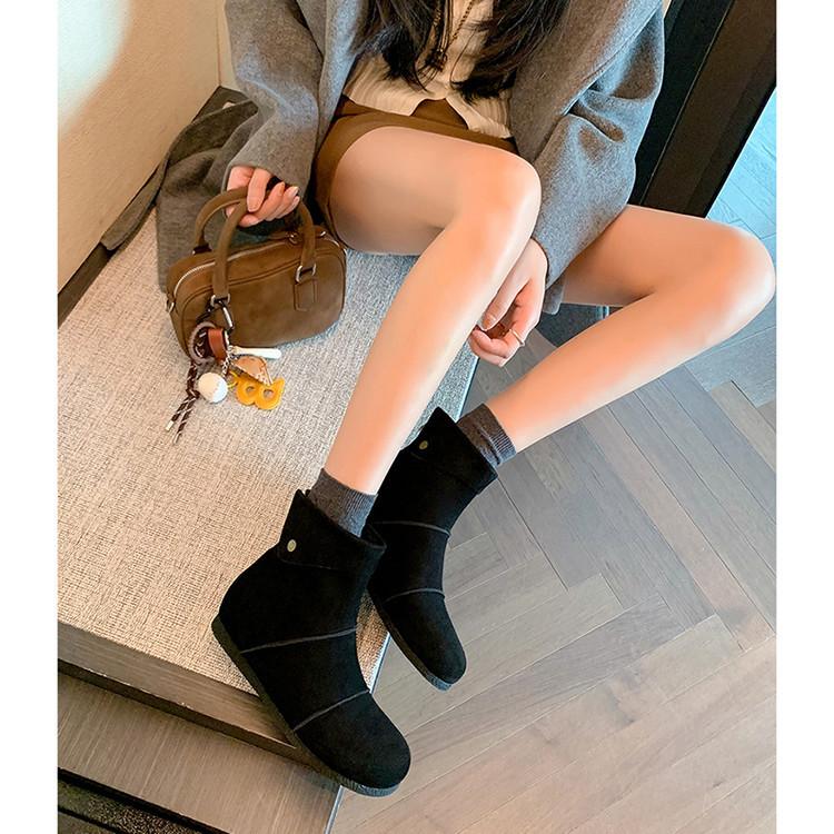 Leather Short Boots Women's 2025 Autumn and Winter New Niche Design Sense Lapel Boken Boots Inner Height Increase Martin Boots