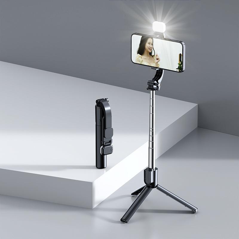 Bluetooth Selfie Stick with Integrated Remote Control, Beauty Fill Light, and Mobile Live Streaming Holder