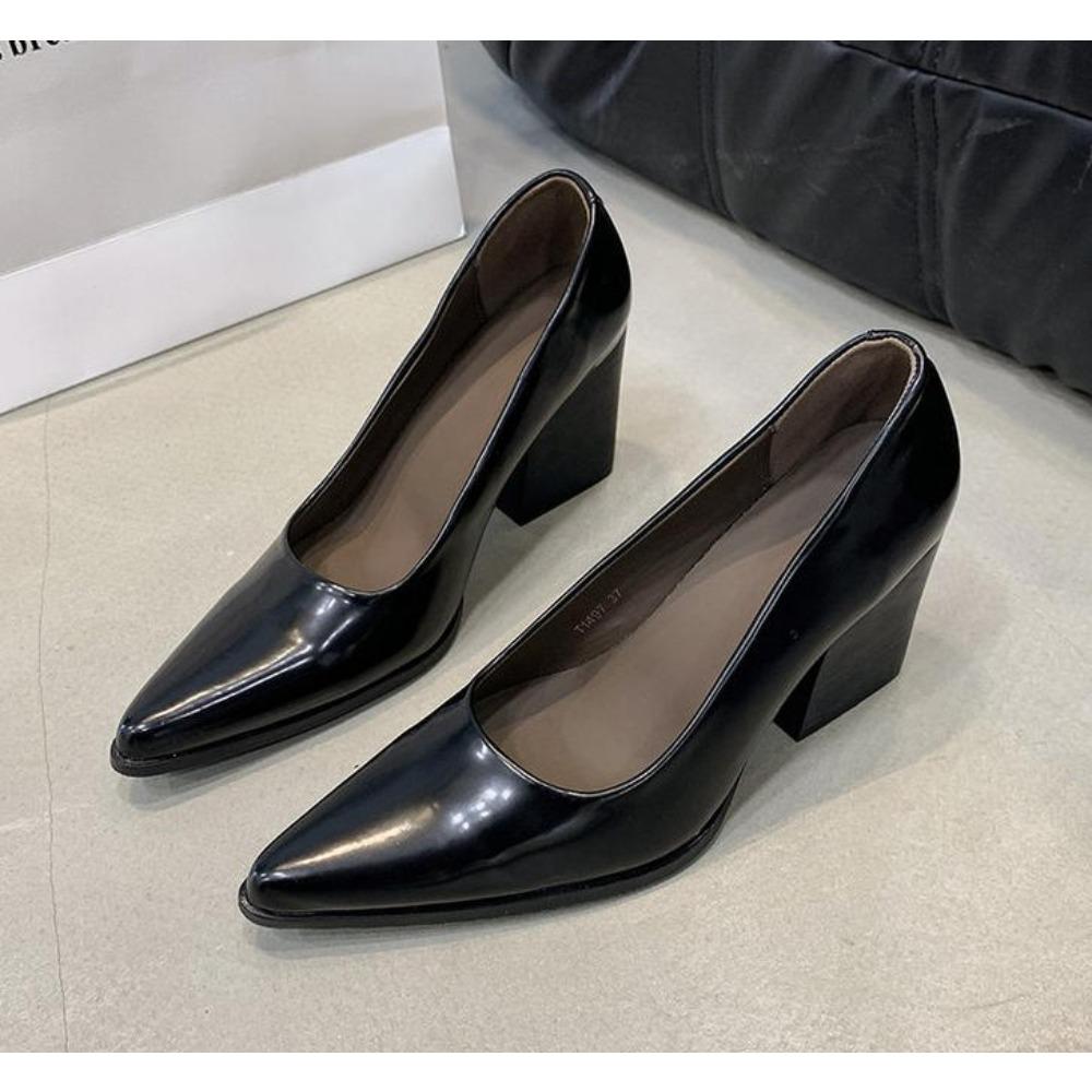 

Женские Туфли на Высоком Каблуке Женские Туфли с Острым Носом и Мелким Вырезом Женские Модные Туфли на Толстом Каблуке Большого Размера 43 Zapatos Para Mujer 35 чёрный