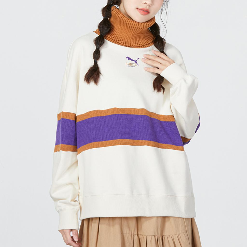 Puma Farbblock-Logo-Print Stehkragen Langarm Lockerer Pullover Damen Oberteile Weiß 537971-65