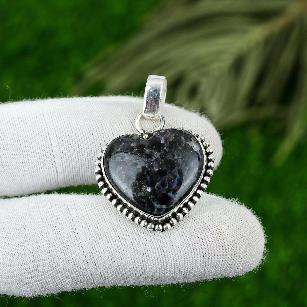 Pendentif Pierre Précieuse Merlinite Mystique Naturelle Bijou en Argent Sterling 925 Pour Filles