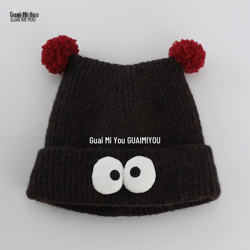 Children's Korean Style Cartoon Knit Hat - Thick, Warm, and Windproof for Boys and Girls.