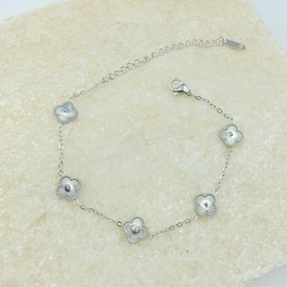 9MM Four-Leaf Clover Women's Bracelet Lucky Four-Leaf Clover Popular Influencer Style Fashionable Titanium Steel Non-Fading Bracelet