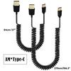USB Type C Cable Coiled Spring Spirals Type-C Male to USB 2.0 Male Extension Cord Data Sync Charger Cable for Phone