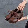Johnature Pumps Genuine Leather Soft Soled Middle Heel Shoes Retro Versatile Lace Up Thick Heel Women's Shoes