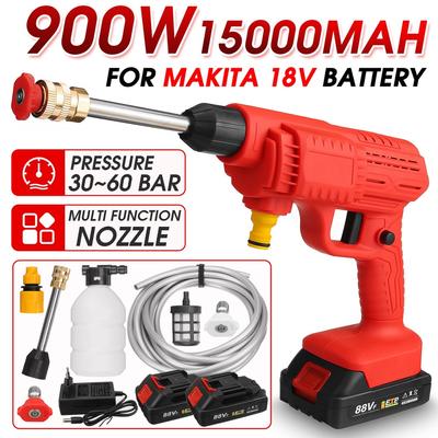900W 88VF High Pressure Cordless Washer Spray Water Gun With 15000mAh Battery Car Wash Cleaning Machine for Makita 18V