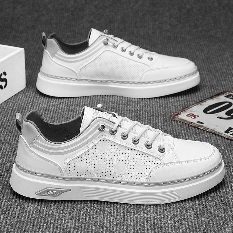 

Fashion 2025 Spring New Versatile Casual Shoes Anti Slip Wear Resistant Leather Shoes Breathable Trendy Sneakers Light Luxury Sports 44 белый