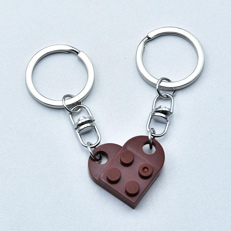 Detachable Heart Building Block Keychain - Colorful Small Peach Mood Accessory for Couples