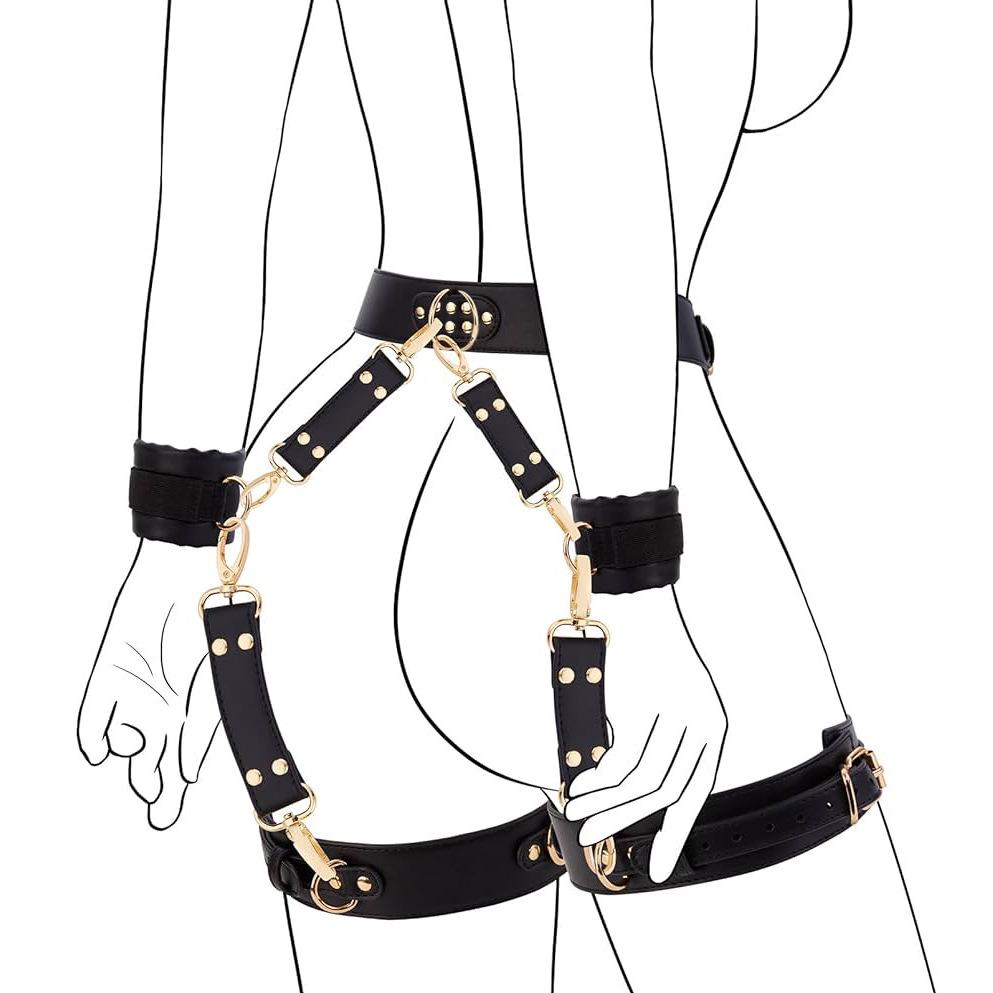 Sex Handcuff Thigh Cuff Waist Harness  Sextoy SM Slave Fetish Kits Hand Restraint Cuff Eyeblinder Adjust Hands Shackles Set