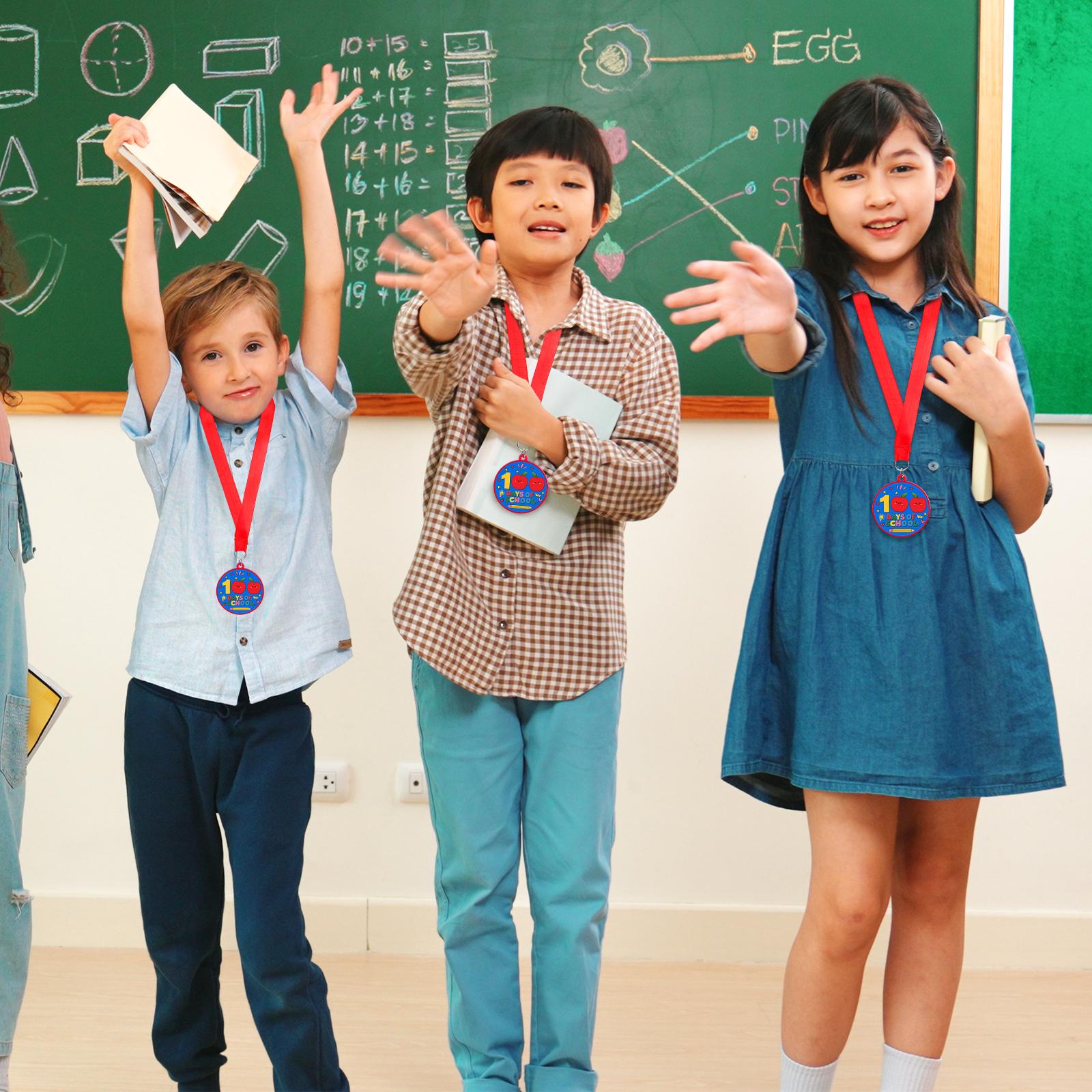 

60 Pcs Happy 100 Days Of School Award Medals 1.97 Rubber 100Th Day Of School Medals For Awards With 29.5 Ribbon Classroom Rew синий