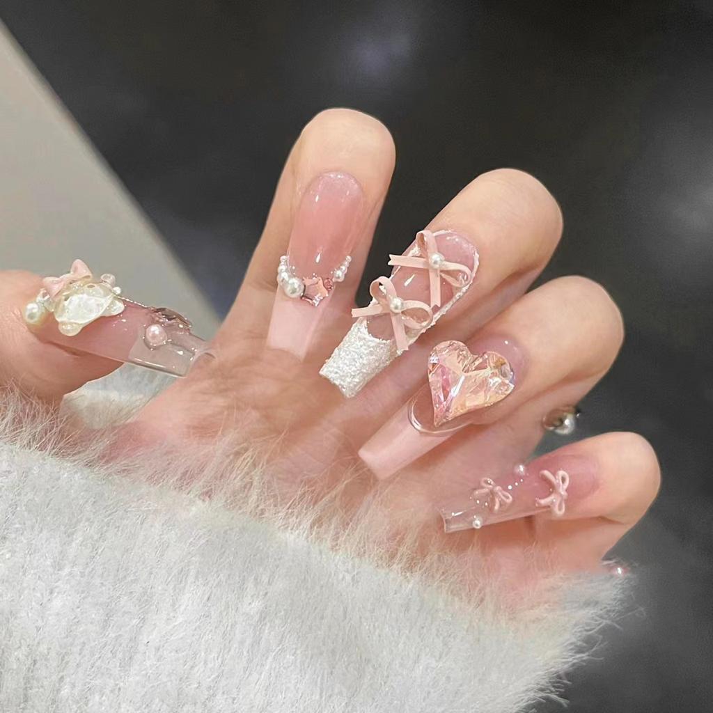 Pure Hand-wearing Armor High-end Bear Manicure Gypsum French High-tech Manicure Patch Can Be Removable