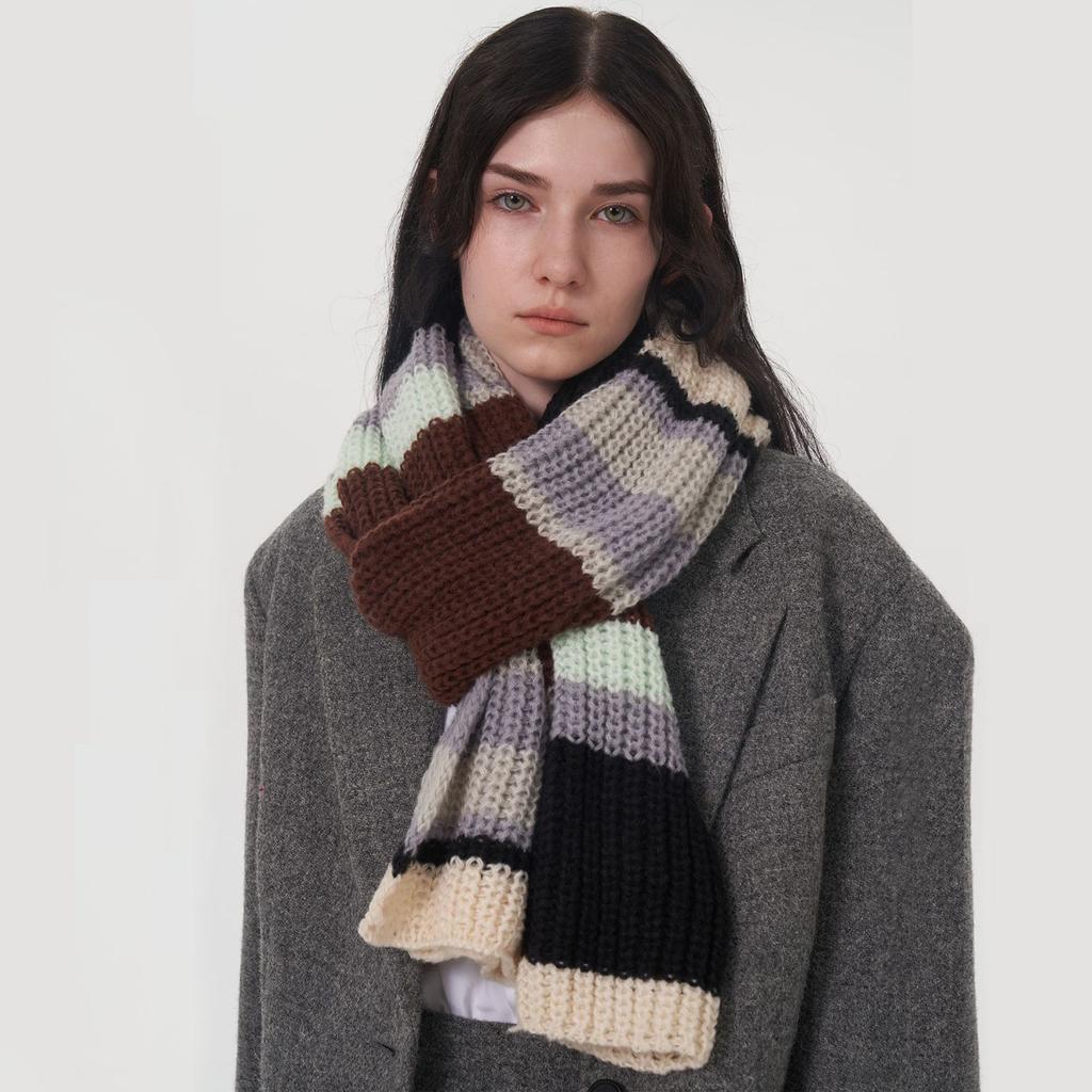 New Autumn and Winter Warm Multi-color Striped Imitation Cashmere Scarf Women's Tide, Thickened Scarf Knitted Scarf