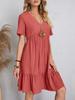Women Solid Ruffles Mini Dresses Summer Casual Loose V Neck High Waist Dress Ladies Vintage Large Big Lace Dresses