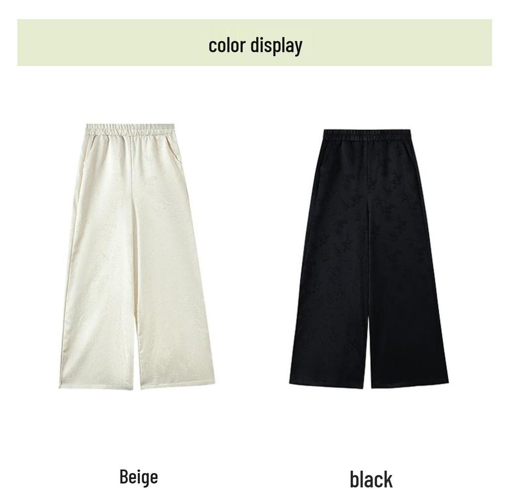 Elegant Retro Jacquard High-Waisted Wide-Leg Pants for Middle-Aged and Elderly Women - Spring & Autumn Casual Style