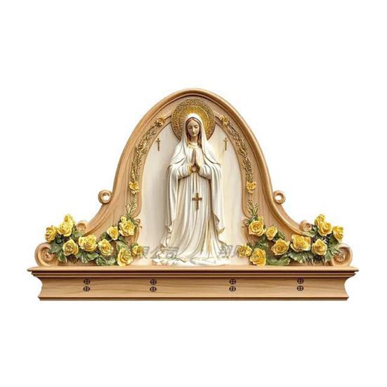 Dřevěný křesťanský držák na klíče 2D plochý Ježíš přijímání umění klíčenka stojan se 4 háčky náboženský nástěnný stojan na klíče pro vstupní halu domácí dekorace