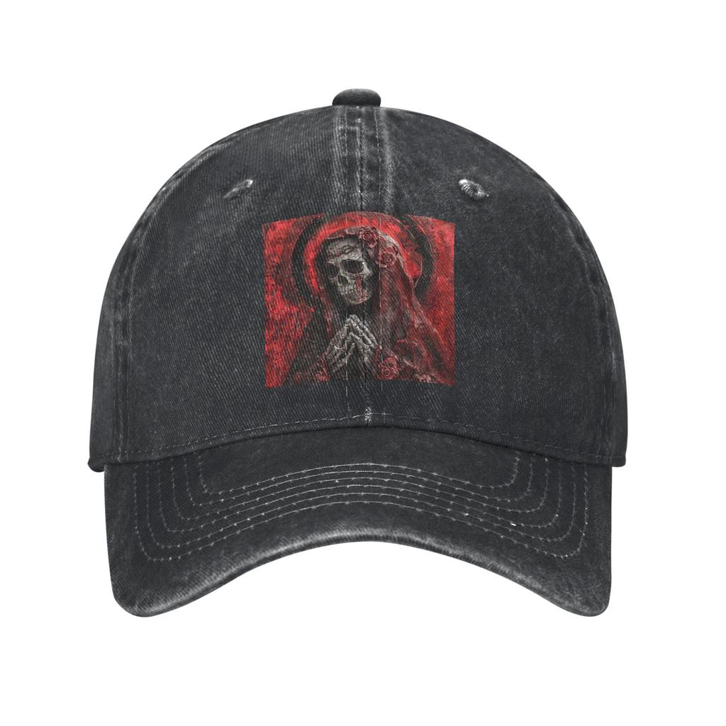 Santa Muerte Saint Death Goth Mexican Muertos Skull Washed Denim Cap  Baseball Caps Adjustable Hat Summer Unisex Baseball Hats