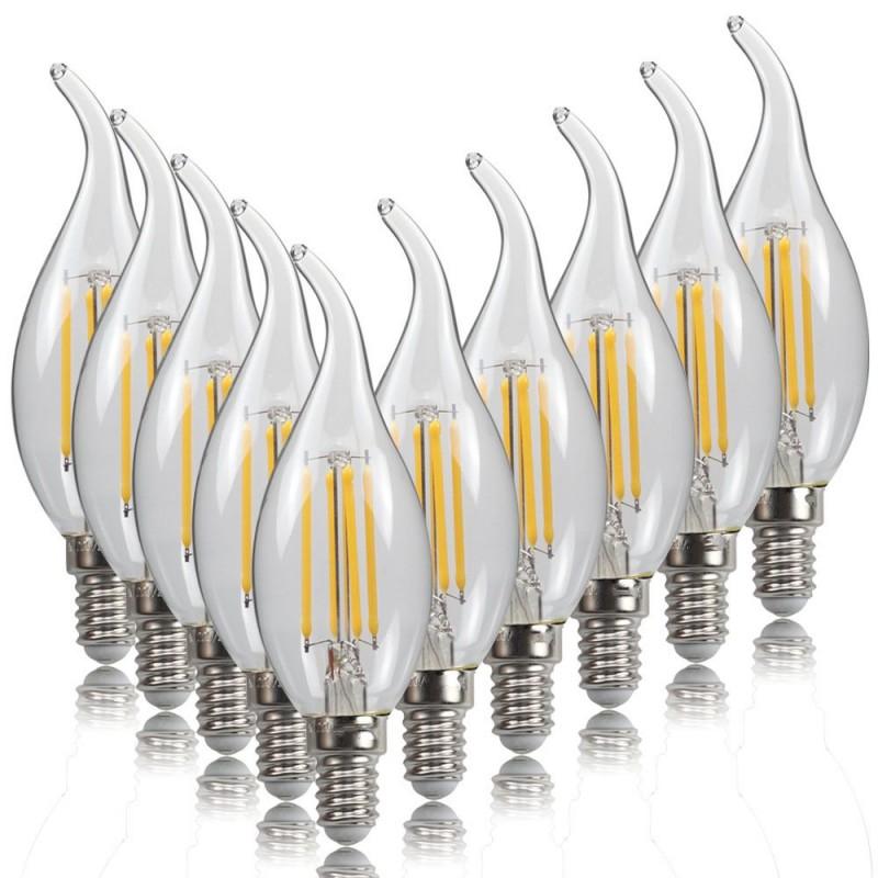 10pcs 6W 4W 2W E14 LED Bulb AC220/240V Filament Candle Light C35 Edison Glass Bulb Retro Antique Vintage Style Cold White Warm
