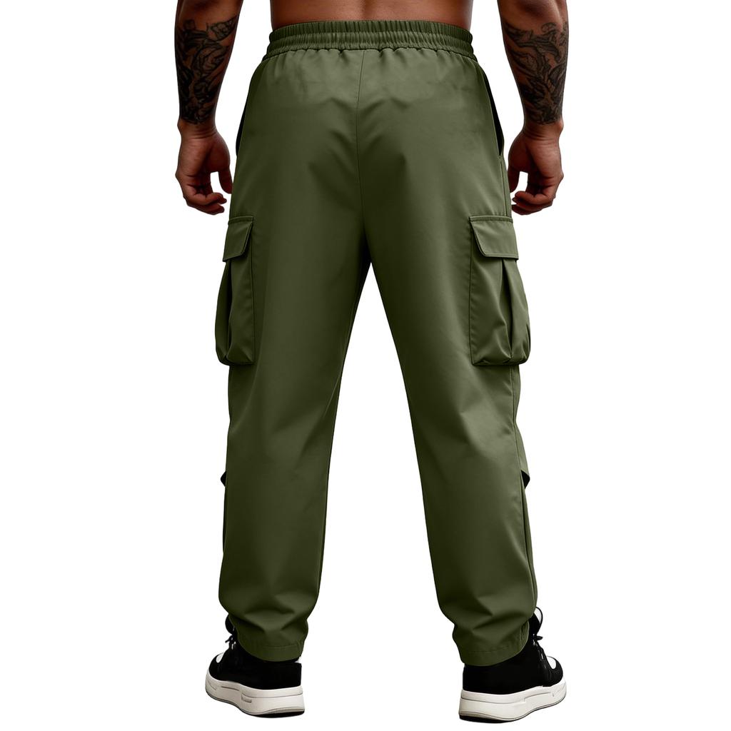 Men's Casual -color Multi-pocket Work Pants - Men's Drawstring Waist Lightweight Sports Pants