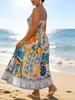Plus Size Waist-Cinching Abstract Print Spaghetti Strap Summer Long Beach Dress