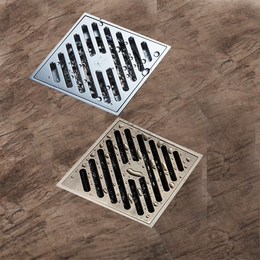 Modern Bathroom Accessories 10x10cm Shower Floor Drain Cover Tile Insert Brass Anti-Odor Chrome Finish Brushed Surface