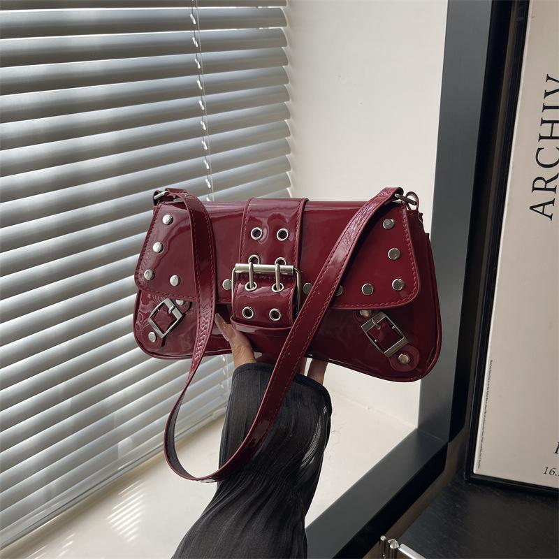 Y2k Rivet Design Cool Hot Girls Shoulder Bags Solid Color Ladies Pu Leather Underarm Bag Vintage Female Phe Handbags Purse