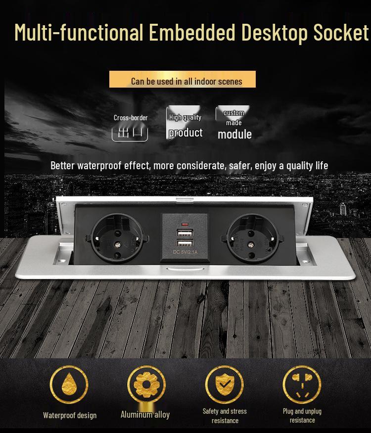 Golden Pop-up Hidden Power & USB Socket for Vietnam/Thailand Conference Tables