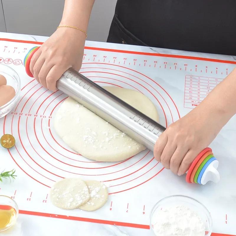 Silicone Detachable Circular Dough Pad Adjustable Rolling Pin Dough Roller Stainless Steel Silicone Kneading Pad Non Stick