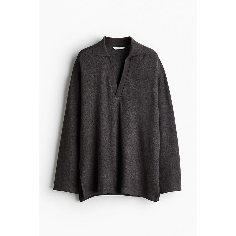 

HM Women s T-shirt Autumn Soft Comfort and Casual Loose Lapels Straight-leg Long Sleeves Tops 1261600 Dark gray 155/80