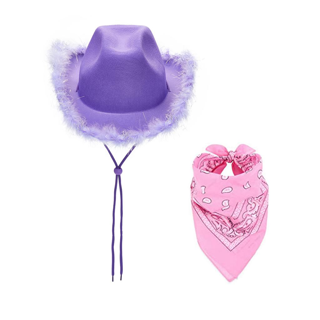Feather Edge Letter Cowboy Hat Sequins Pink Western Rough Edge Cowboy Hat Glasses Square Towel Three-piece Set