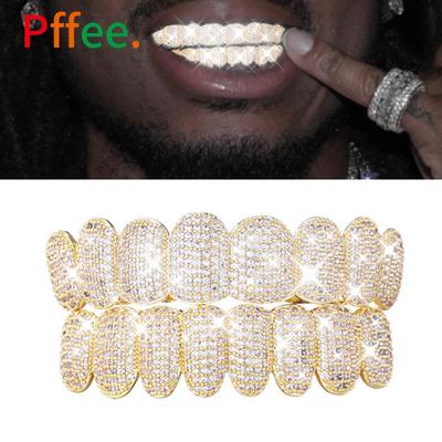 18K Gold Plated Tooth Rapper Jewelry Iced Out Grills For Women Men Hip Hop Teeth Grillz Rhinestones