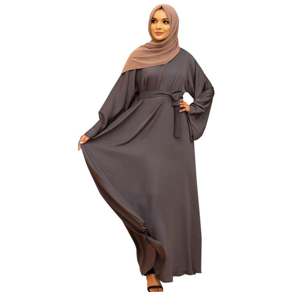 Modisches Muslimisches Kleid mit Langen Ärmeln Einfarbig Elegante Modest Wear Kleidung für Damen Schnürung Türkei Kaftan Eid Roben