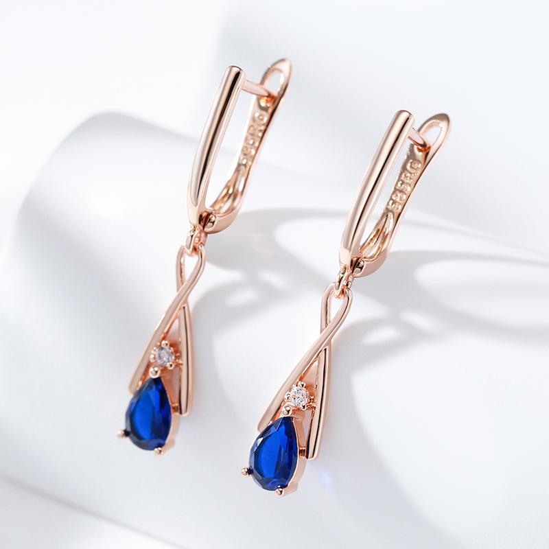 Kienl Trendy Rose Gold Dangle Earrings For Women Geometry Blue Natural Zircon Accessories Vintage Wedding Daily Jewelry