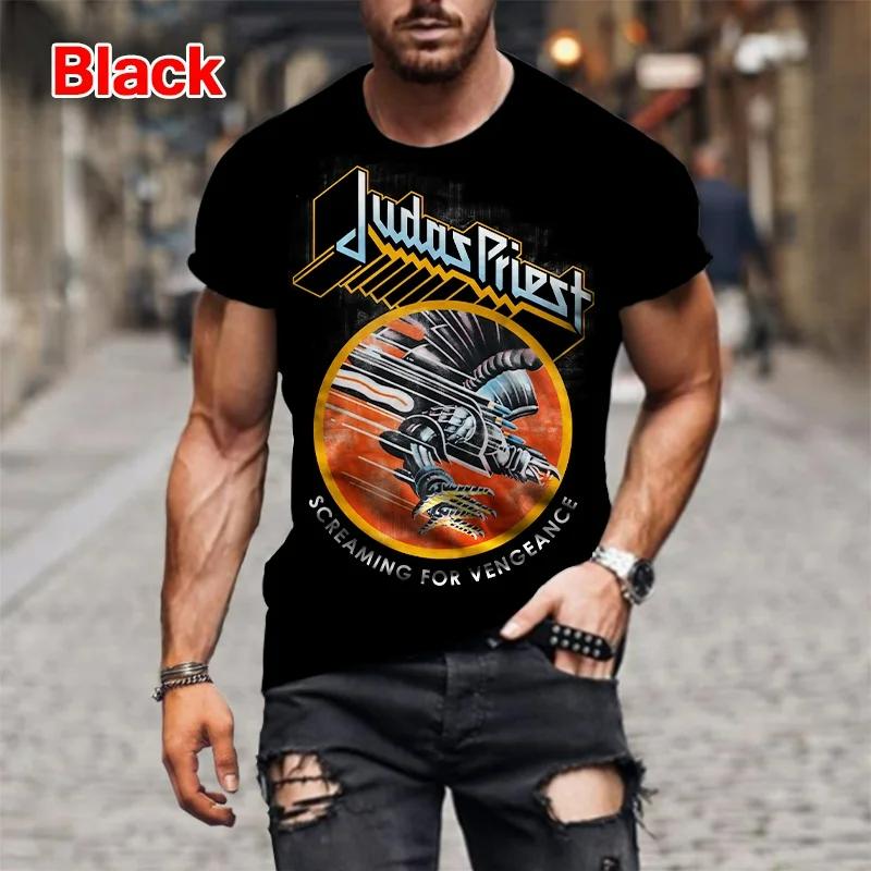 Camisetas Impressas em 3D da Banda New Rock Judas Priest Homens Mulheres Hip Hop Manga Curta Camiseta Tops Moda Streetwear Oversized Roupas Masculinas
