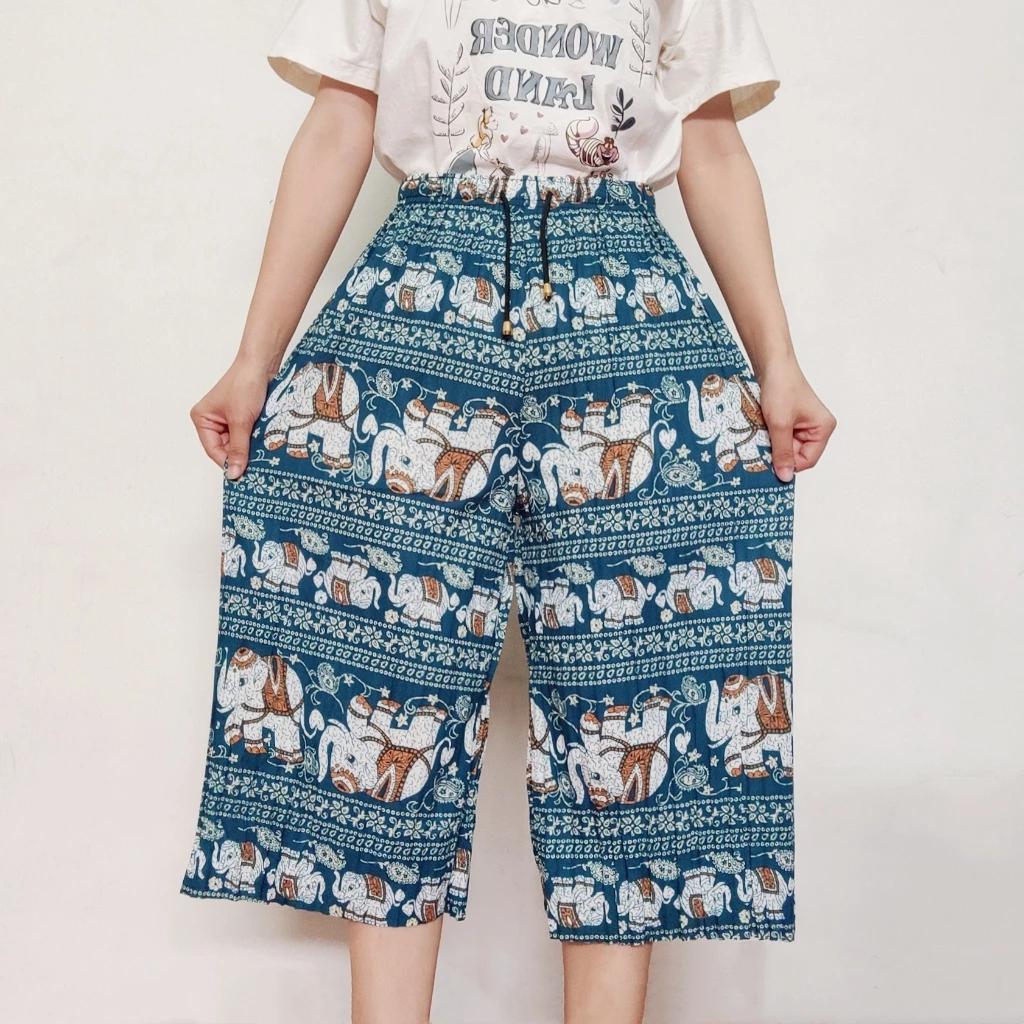 Elefant Korte Bukser Justerbar Elastisk Midje Stropp Unisex Kvinner Menn Trykk Thailand Casual Streetwear Strand Sommer Boho Bohemsk Retro Vintage