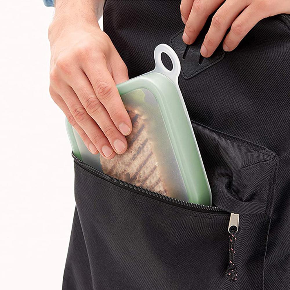 Portable Silicone Sandwich Toast Bento Box With Handle Food Container Snack Box Student Office Worker Lunch Box