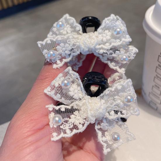 Hairpin Hollow Lace Bow Imitation Pearl Embellishments Hair Clip Spring Summer Lightweight Hair Accessories